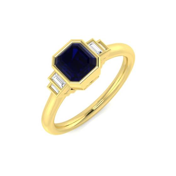 1.08ct SI2/G Cushion cut Blue Sapphire Gemstone Ring in 18k Yellow Gold