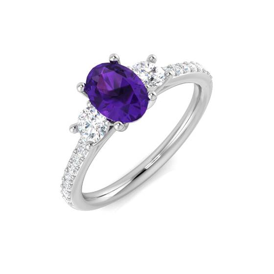 1.09ct I1/G Oval cut Amethyist Gemstone Ring in 9k White Gold