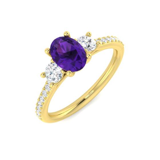 1.09ct I1/G Oval cut Amethyist Gemstone Ring in 9k Yellow Gold