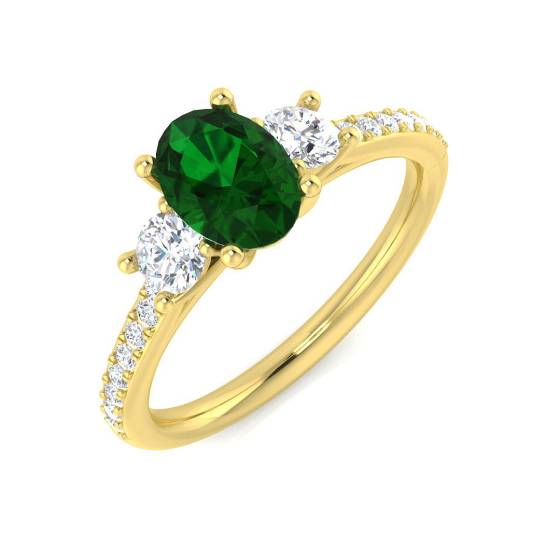 1.19ct SI1/G Oval cut Emerald Gemstone Ring in 18k Yellow Gold
