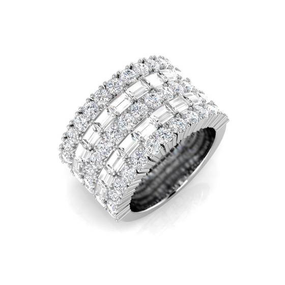 4.53ct SI1/G Baguette cut Natural Diamond Designer Ring in 9k White Gold