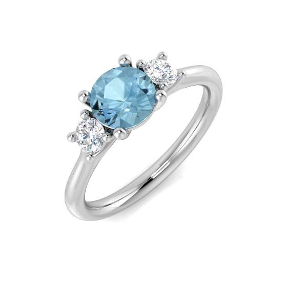0.95ct I1/G Round cut Aquamarine Gemstone Ring in 9k White Gold