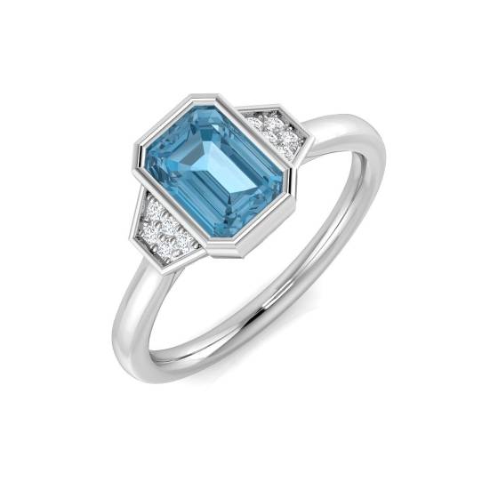 1.14ct I1/G Emerald cut Blue Topaz Gemstone Ring in 9k White Gold