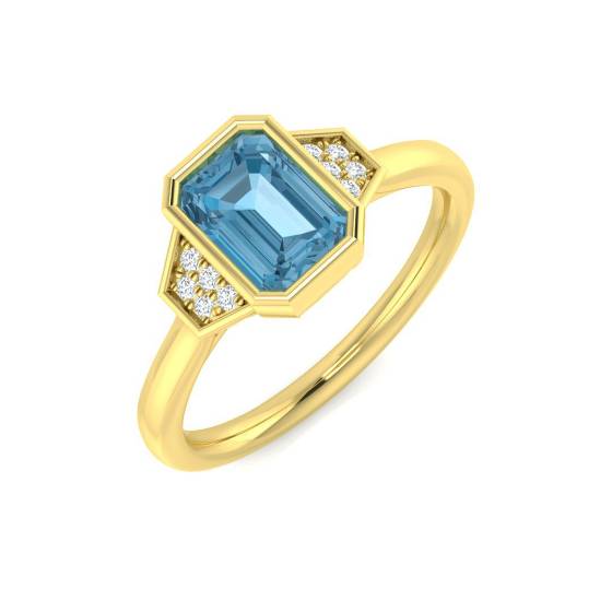 1.14ct SI2/G Emerald cut Blue Topaz Gemstone Ring in 9k Yellow Gold