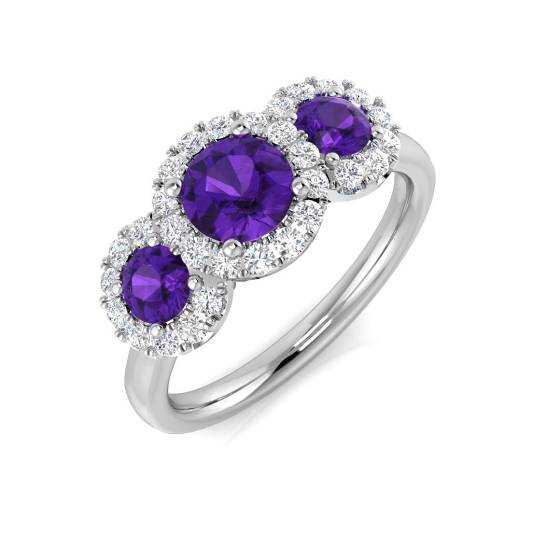 1.12ct I1/G Round cut Amethyst Gemstone Ring in 9k White Gold