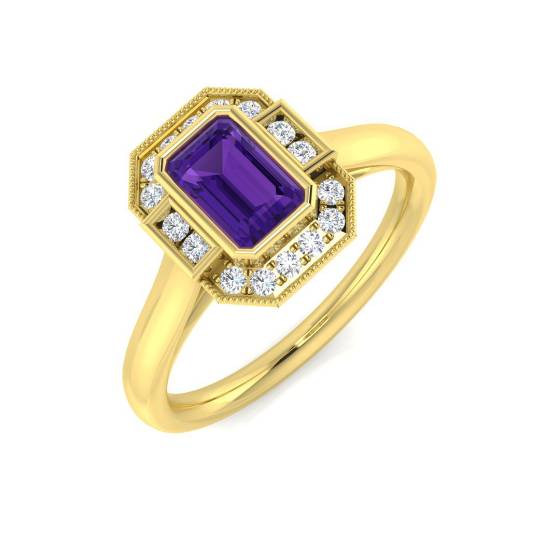 0.74ct I1/G Emerald cut Amethyist Gemstone Ring in 9k Yellow Gold