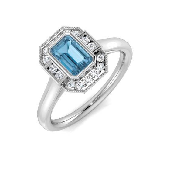 0.79ct I1/G Emerald cut Blue Topaz Gemstone Ring in 9k White Gold