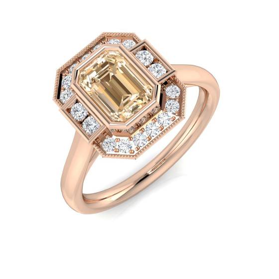 1.08ct I1/G Emerald cut Morganite Gemstone Ring in 9k Rose Gold