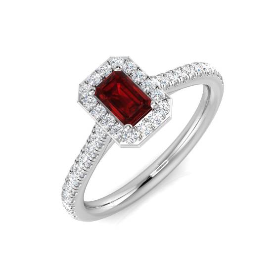 0.65ct SI2/G Emerald cut Ruby Gemstone Ring in Platinum