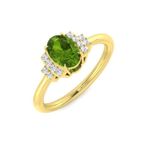 0.91ct I1/G Oval cut Peridot Gemstone Ring in 9k Yellow Gold