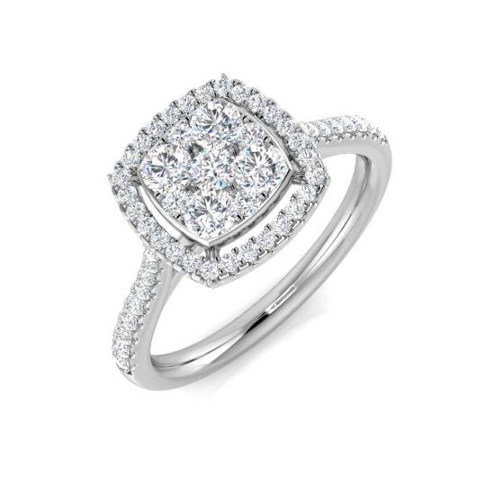 0.60ct SI1/G Round cut Cluster Natural Diamond Ring in 18k White Gold