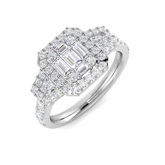 0.91ct I1/G Baguette cut Natural Diamond Designer Ring in 9k White Gold