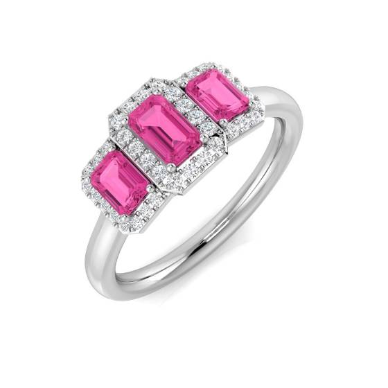 0.73ct SI2/G Emerald cut Pink Sapphire Gemstone RIng in Platinum