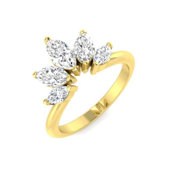 1.21ct SI1/G Marquise cut Cluster Natural Diamond Ring in 18k Yellow Gold