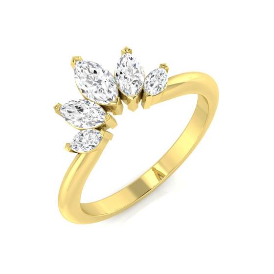 0.85ct SI2/G Marquise cut Cluster Natural Diamond Ring in 18k Yellow Gold