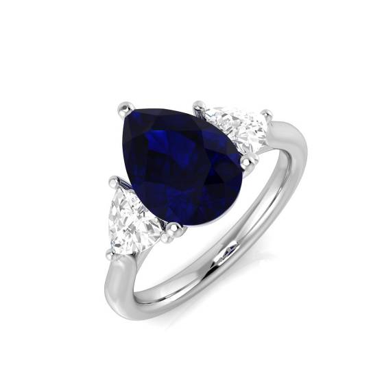 3.36ct SI1/G Pear cut Blue Sapphire Gemstone Ring in Platinum