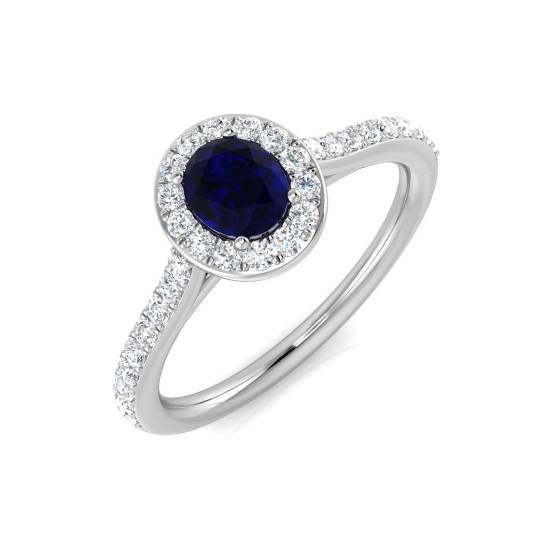 0.78ct SI2/G Oval cut Blue Sapphire Gemstone Ring in Platinum