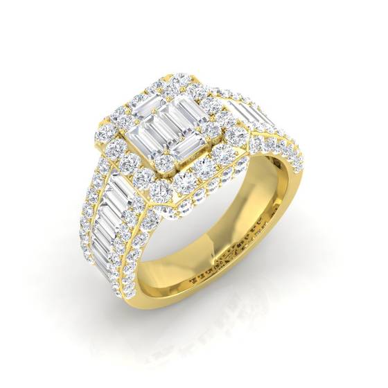 3.72ct SI2/G Baguette cut Natural Diamond Designer Ring in 9k Yellow Gold