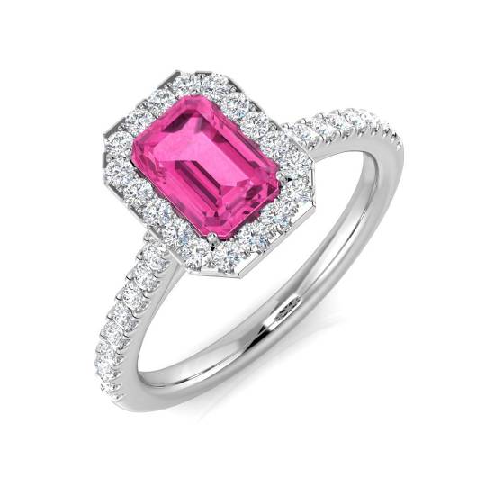 1.08ct SI2/G Emerald cut Pink Sapphire Gemstone RIng in Platinum