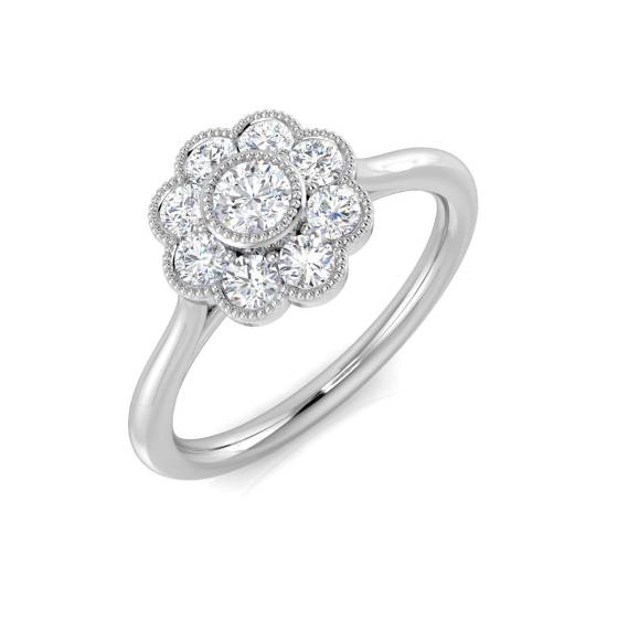 0.45ct I1/G Round cut Cluster Natural Diamond Ring in 9k White Gold