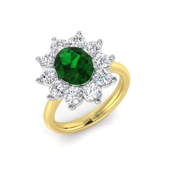 3.72ct SI1/G Oval cut Green Emerald Gemstone Ring in 18k Yellow Gold