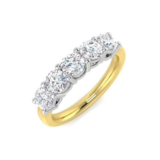 1.58ct SI2/G Round cut 5 Stone Natural Diamond Ring in 18k Yellow Gold