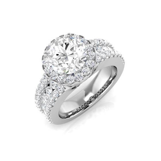 3.52ct I1/J Round cut Halo Natural Diamond Ring in Platinum