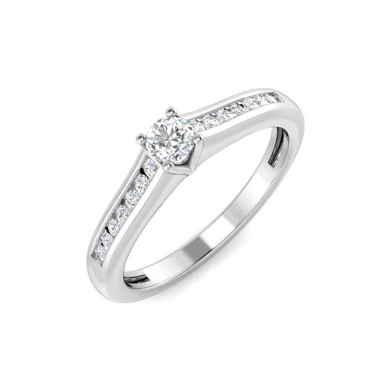 0.25ct SI1/G Round cut Natural Diamond Shoulder Set Engagement Ring in 18k White Gold