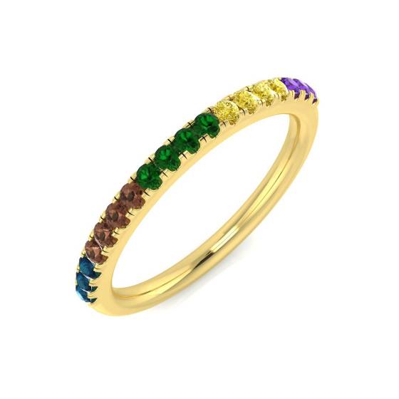 0.22ct SI2/G Round cut Natural Diamond Half Eternity Ring in 18k Yellow Gold