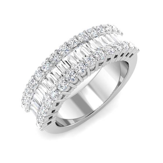 1.16ct SI1/G Baguette cut Natural Diamond Designer Ring in 18k White Gold