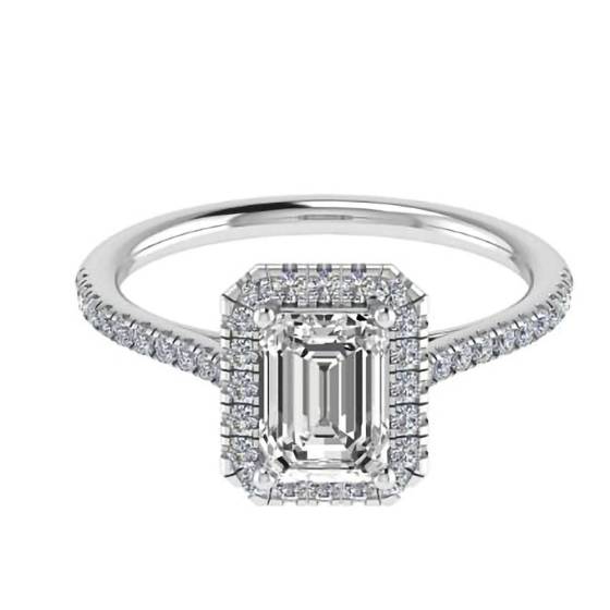 1.30ct VVS1/D Emerald Cut Labgrown Diamond Halo Shoulder Set Ring