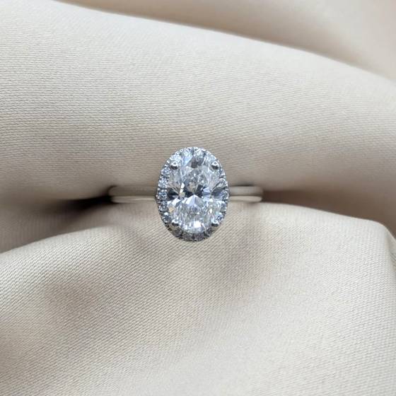 1.73ct VS1/F Oval Cut Lab Grown Diamond Halo Ring