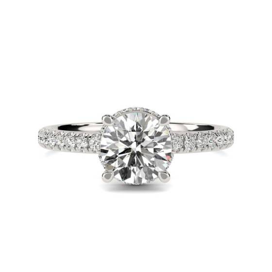 1.32ct VVS1/E Lab Grown Round Diamond Hidden Halo Shoulder Set Ring in 18k Yellow Gold