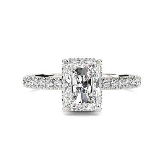 4.80ct VS1/E Radiant Cut Lab Grown Hidden Halo Shoulder Set Ring