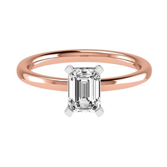 2.05ct VVS2/D Lab Grown Emerald Diamond Solitaire Ring in 18k Rose Gold/White Gold