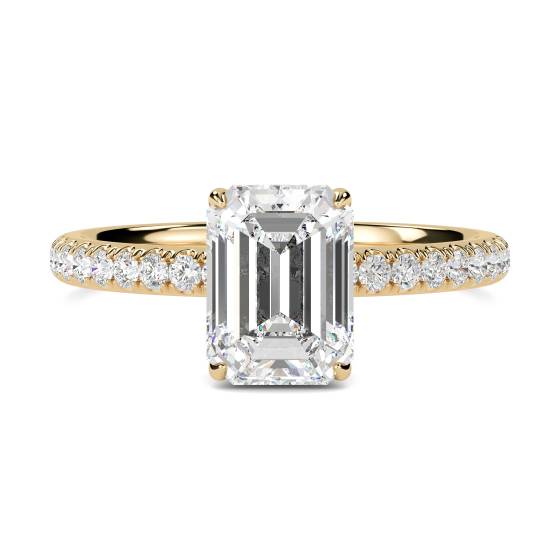 1.36ct VVS2/E Lab Grown Emerald Diamond Hidden Halo Shoulder Set Ring in 18k Yellow Gold