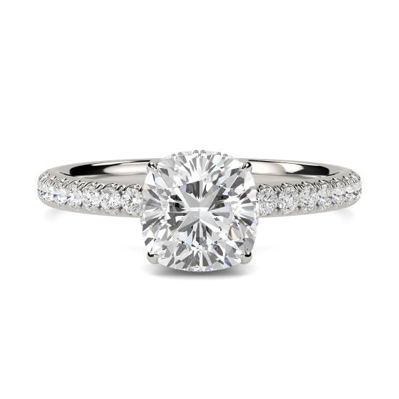 1.95ct VVS2/D Lab Grown Cushion Diamond Hidden Halo Shoulder Set Ring in Platinum