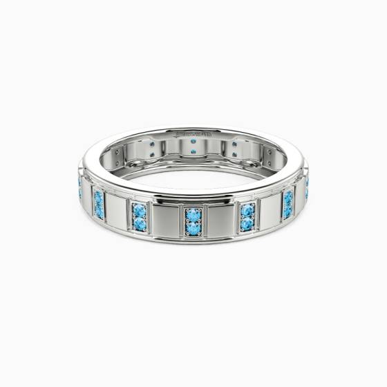 5mm 0.15ct Mens Round Aquamarine Bezel Set Ring