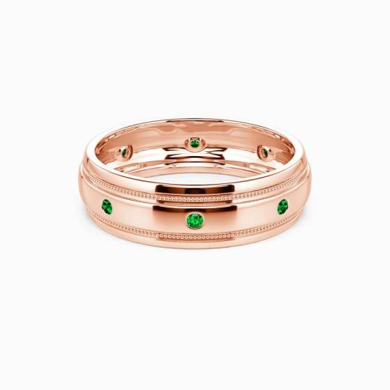 Mens 5mm 0.12ct Round Green Emerald Bezel Set Ring