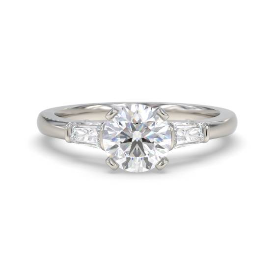 1.10ct IF/D Round and Baguette Cut Natural Diamond Trilogy Ring