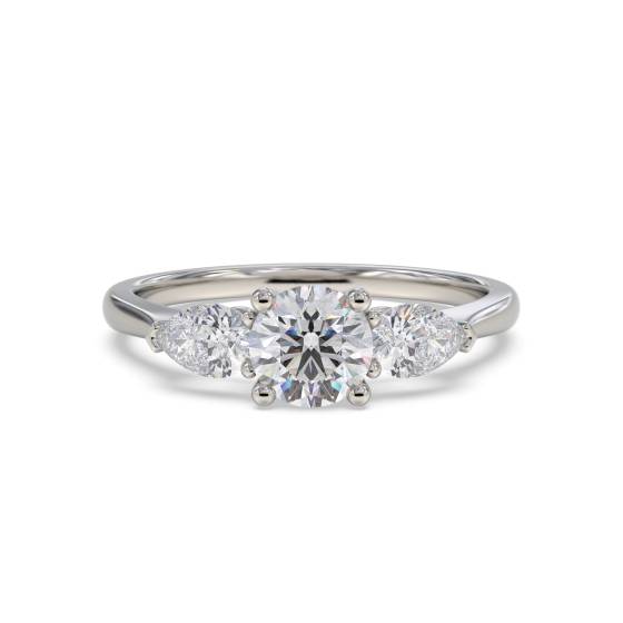 Modern Round and Pear Diamond Trilogy Ring