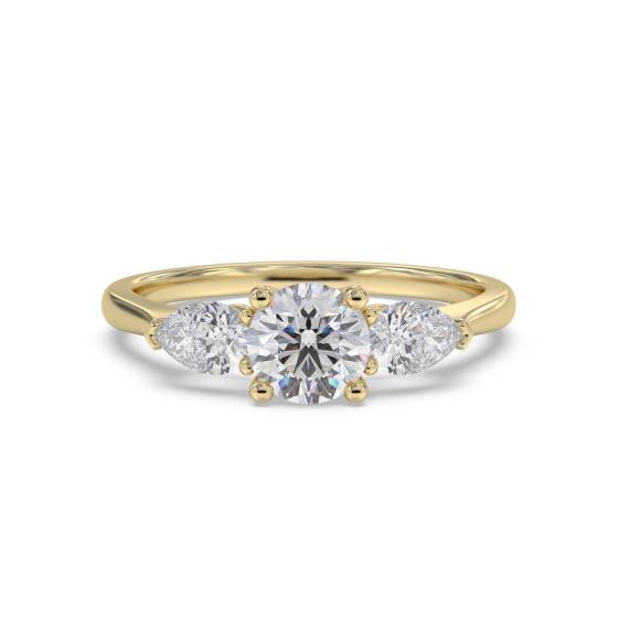 Modern Round and Pear Diamond Trilogy Ring