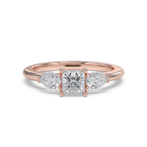 Elegant Princess and Pear Diamond Trilogy Ring