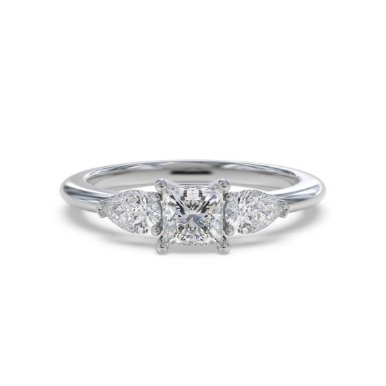 Elegant Princess and Pear Diamond Trilogy Ring