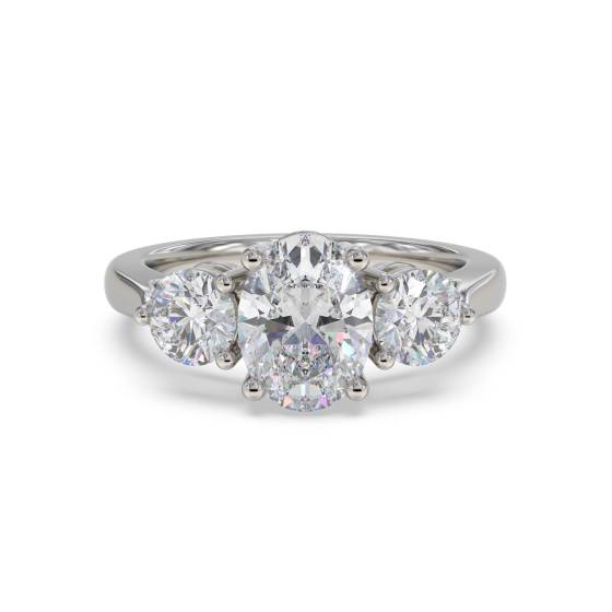 Elegant Oval and Round Diamond Trilogy Ring
