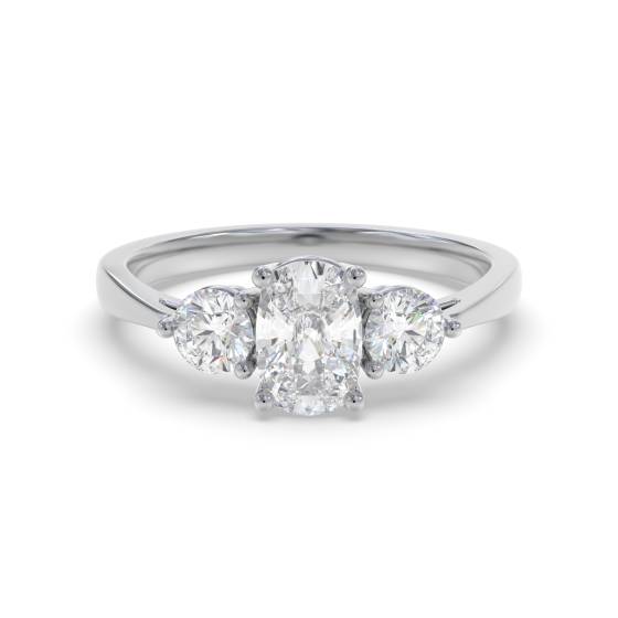 Classic Cushion and Round Diamond Trilogy Ring