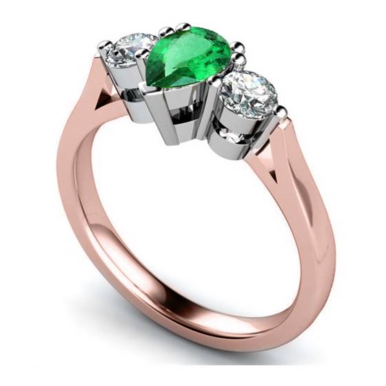 Pear Emerald and Diamond Trilogy Ring