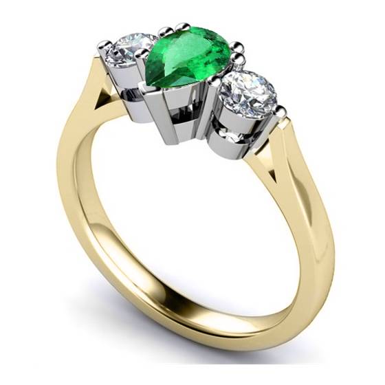 Pear Emerald and Diamond Trilogy Ring
