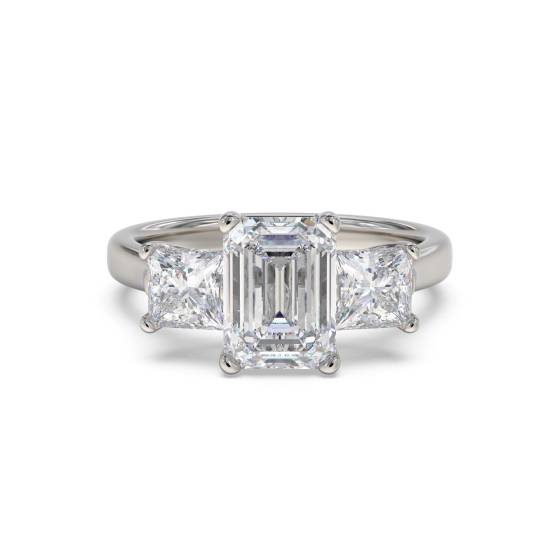 Classic Emerald and Princess Diamond Trilogy Ring