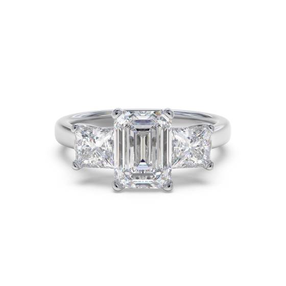 Classic Emerald and Princess Diamond Trilogy Ring